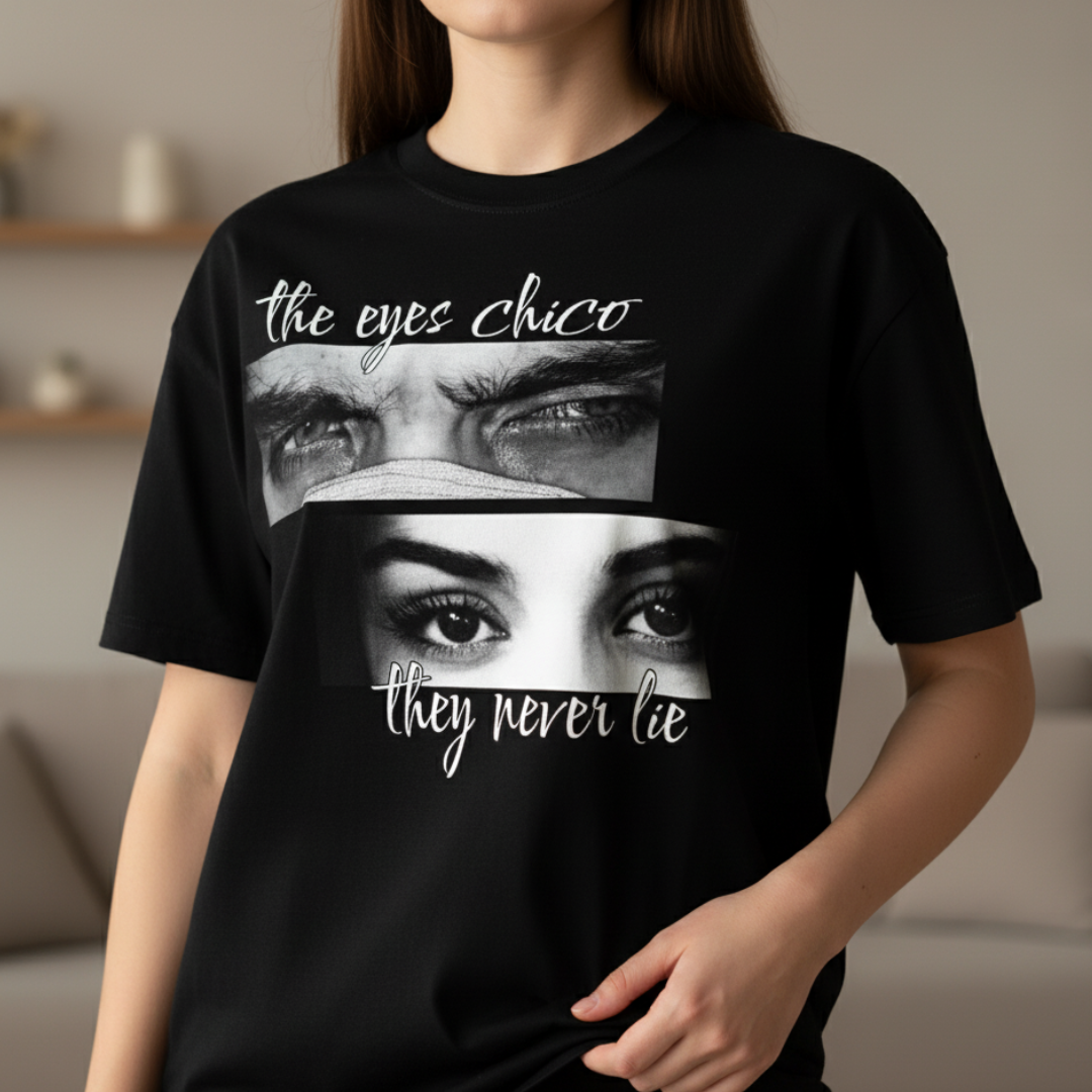 Персонализирана тениска с очи за двойки „The Eyes Never Lie“