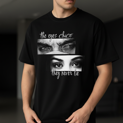 Персонализирана тениска с очи за двойки „The Eyes Never Lie“